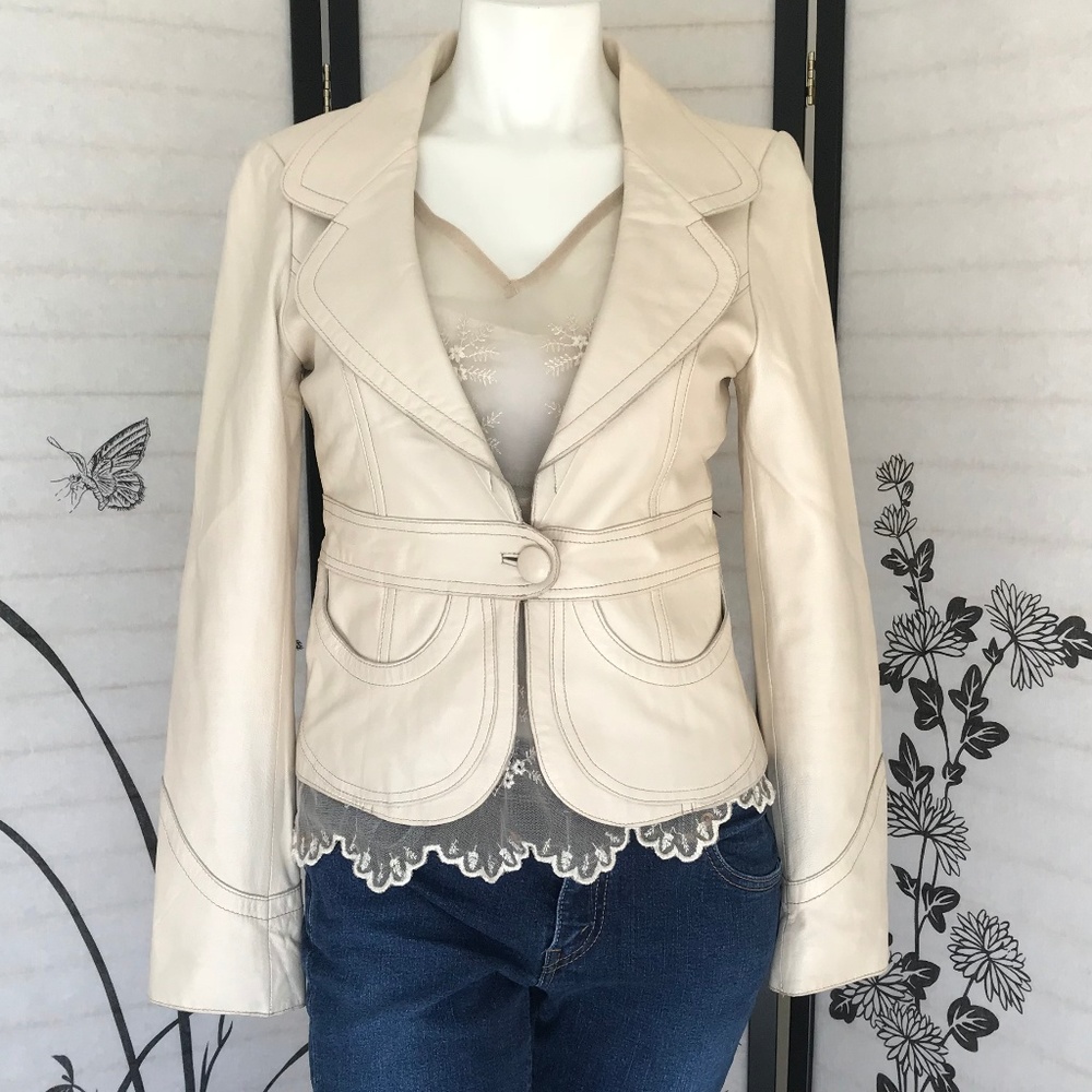 bebe Pearl/Cream Soft Leather Retro Jacket